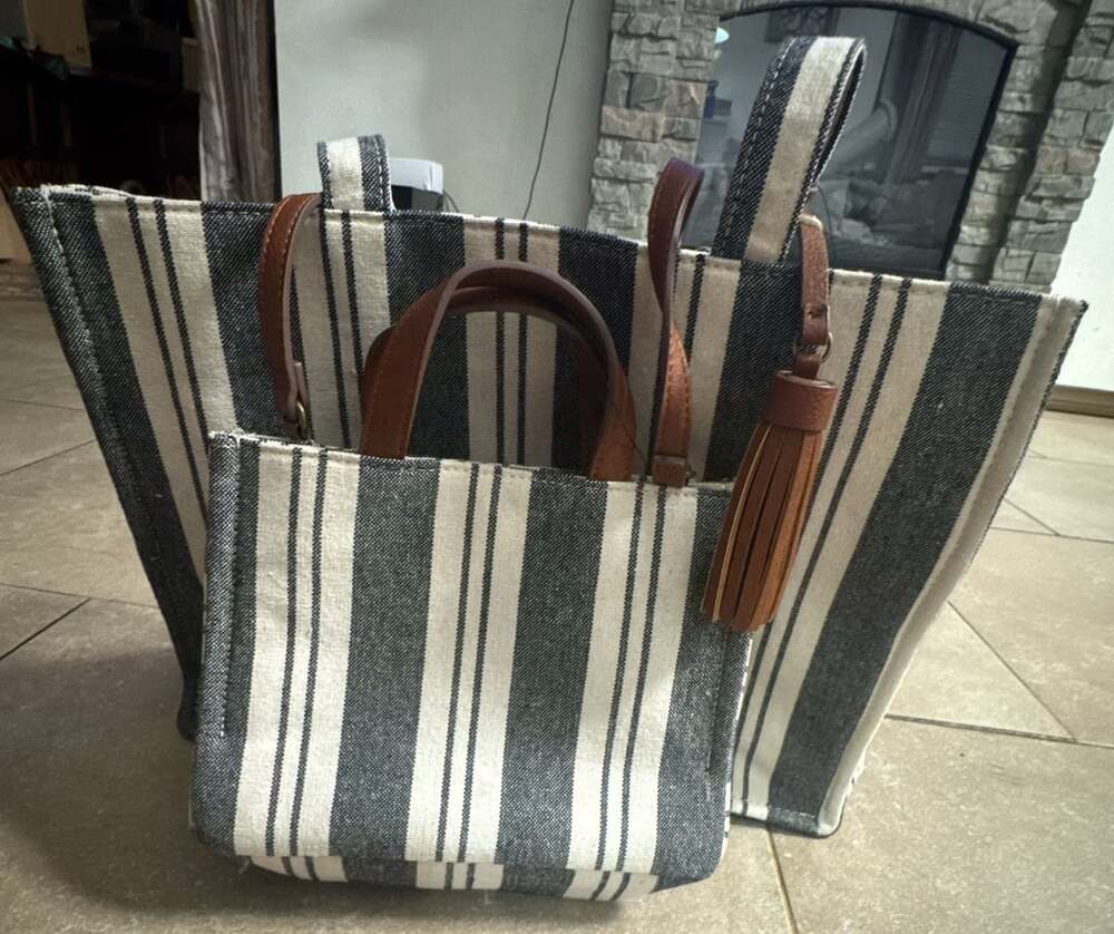 Sonoma Goods For Life Striped Canvas Tote Bag And Crossbody Bag Set